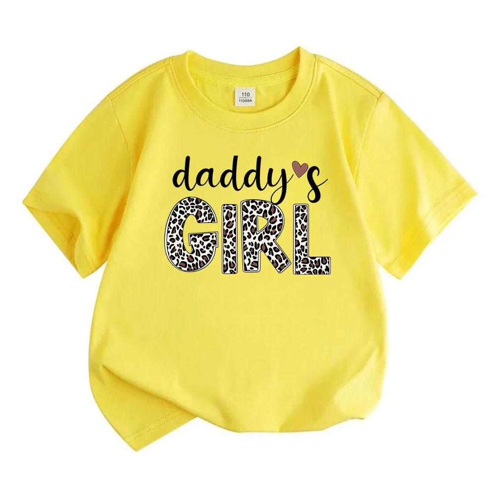 Kids Boys Girls 100% Cotton Crew Neck Short Sleeve T-Shirt, Cute Daddy's Girl Leopard Print Pattern Casual Soft Breathable Tee for Daily Wear