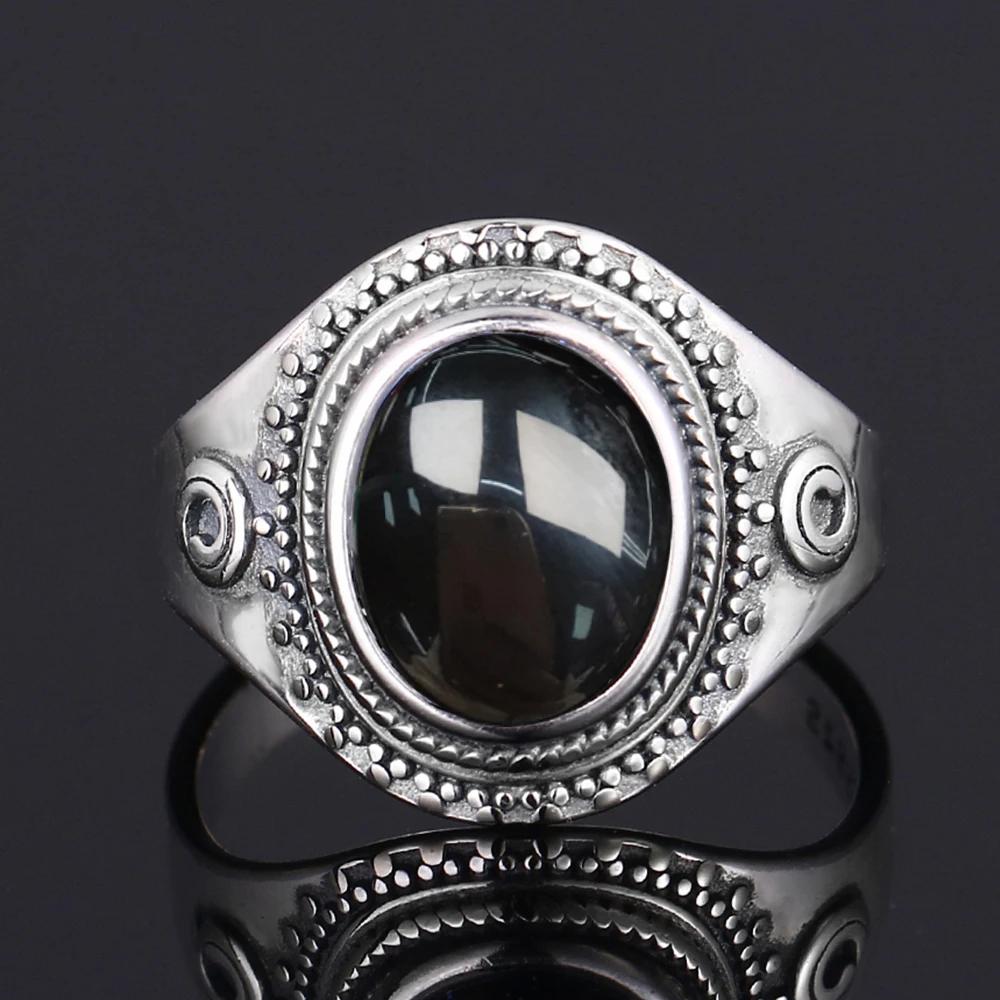 Vintage 925 Sterling Copper Ring Natural Black Onyx Ring Oval Round Stone Retro Fine Zircon Gift Sun Shaped For Women Men