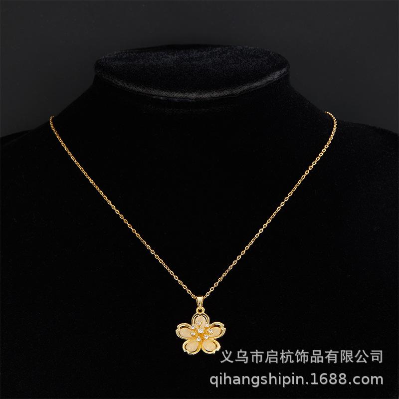 23 Opal Five-Petal Flower Necklace Women'S Fresh And Natural Versatile Exquisite Pendant Collarbone Chain Accessories