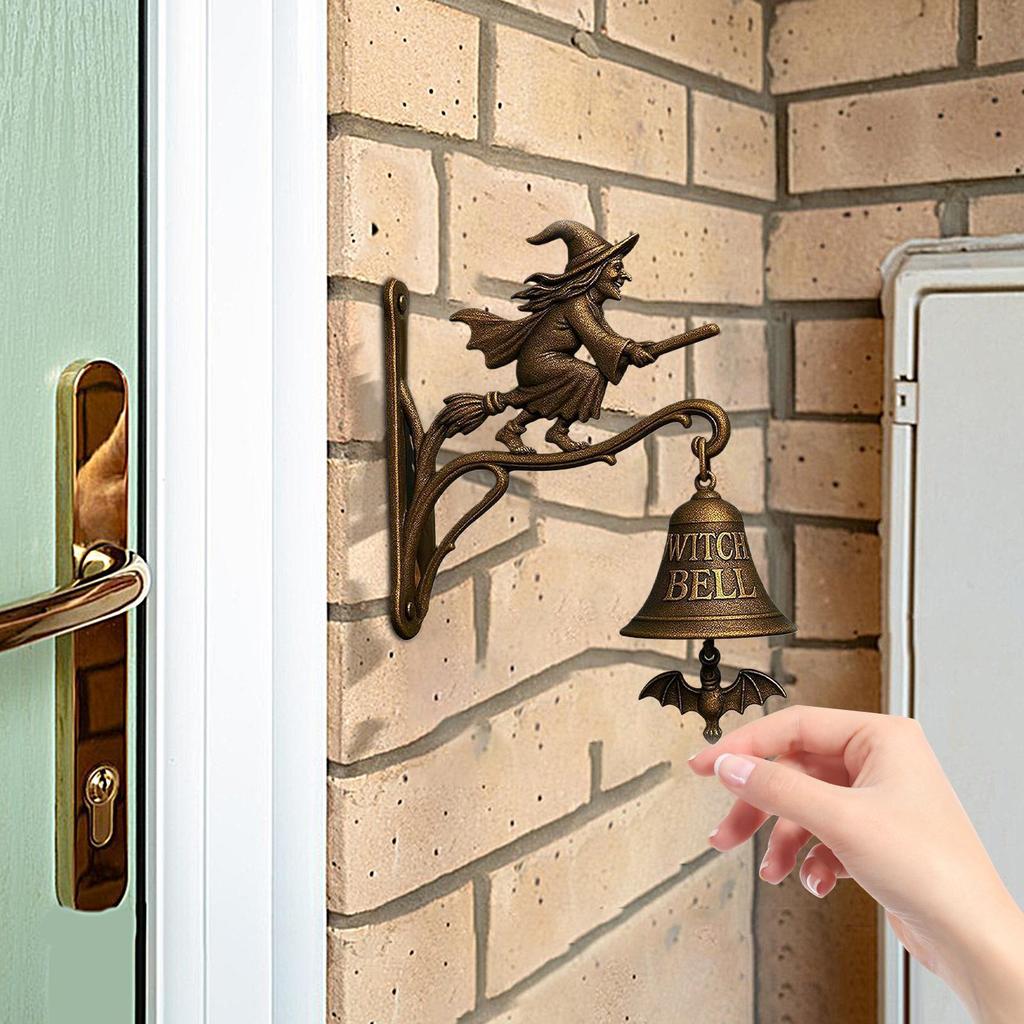 2025 Halloween Vintage Witch Bell Wall Mounted Cast Iron Witch Doorbell Hangable Doorbell for Garden Entrance Door Decoration