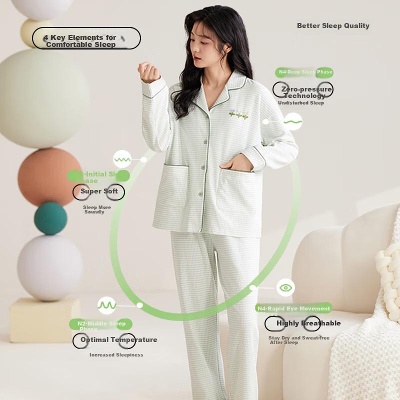 XUEXIMAN Pajamas, Spring And Autumn New Stye ong Seeve Xinjiang Cotton Cardigan, oose Casua Pus Size, Wearabe Outside, Home oungewear Set