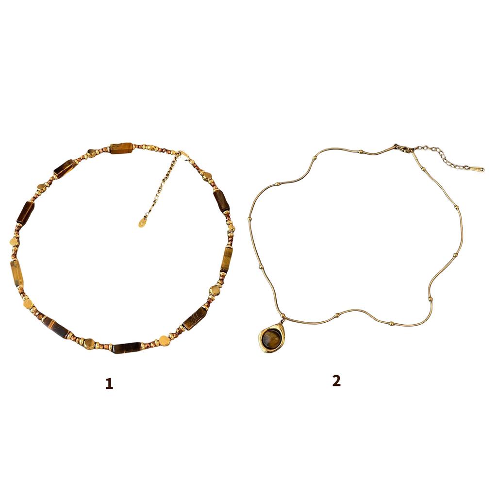 Vintage Natural Tigers Eye Stone Pendant Necklace Choker Adjustable Neckchain for Fashion Enthusiasts and Nature Lovers