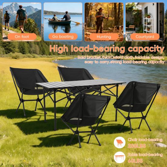 Camping Table Chair Set, Folding Portable Outdoor Table Chair, Fishing BBQ Hiking Folding Stool Table Set with Large Storage Organizer and Carrying