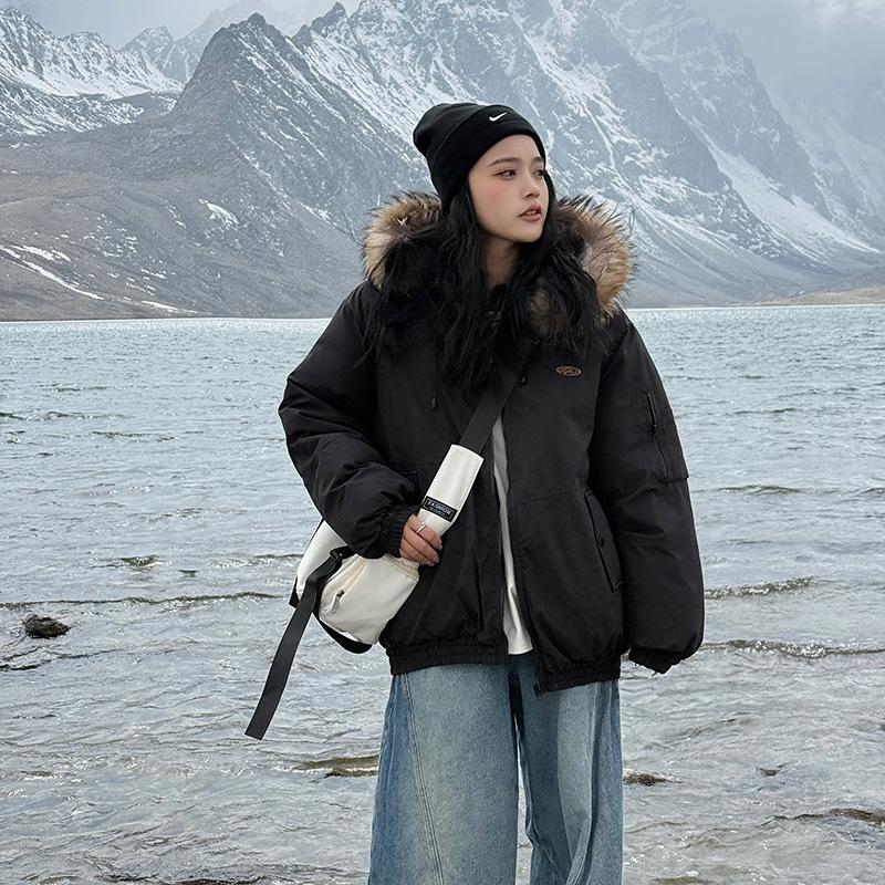 

Пуховая хлопковая одежда Новая Зимняя Свободная Теплая Утолщенная с таким же Толстым Пальто XXL