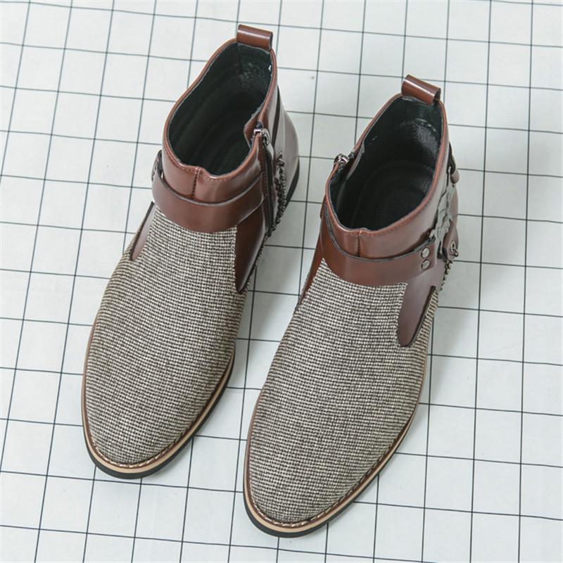 New Arrival Trend Men's Pointed Mixed Patchwork Ankle Boots British Designer Botas Trend Casual Luxury High-top Punk Rock Shoes