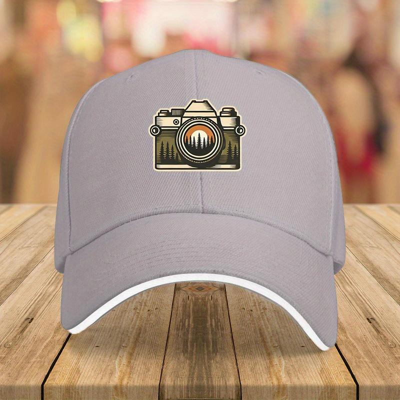 Retro Camera Forest Sunset Graphic Baseball Cap Vintage Photography Hat Adjustable Casual Outdoor Cap
