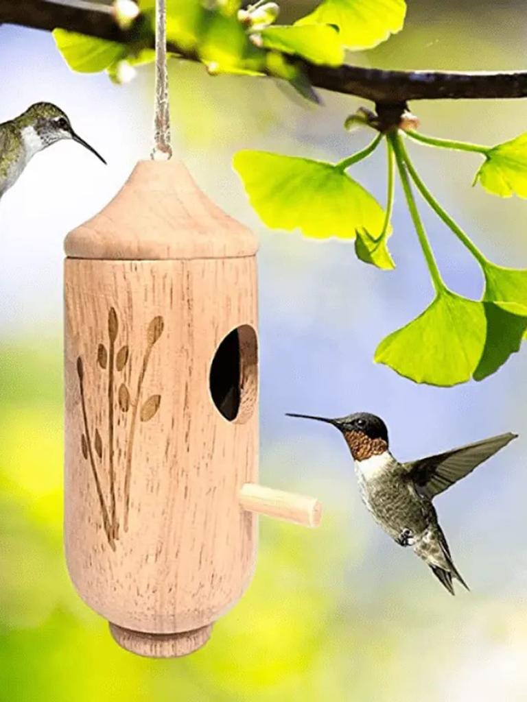 1pc-Hummingbird Nest Hanging Swing Bird Nest House Wooden Style Random