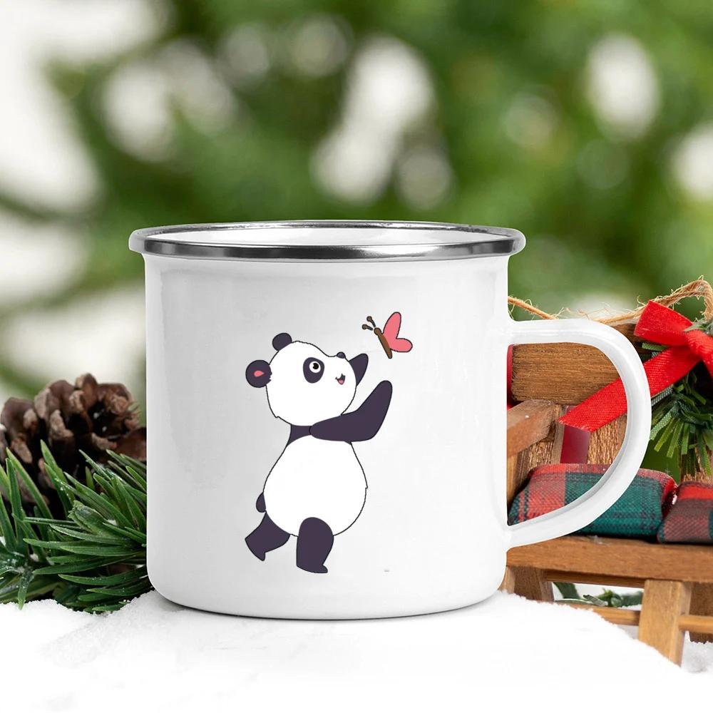 Panda Bear Mug Girlfriend Gift Ideas Cute Coffee Mug Panda Gifts Camper Decor Camping Enamel Mug Birthday Gifts for Friend