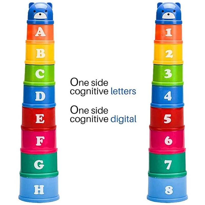 8PCS Educational Baby Toys 6Month Figures Letters Foldind Stack Cup Tower Children Early Intelligence Alphabet Toy for Children