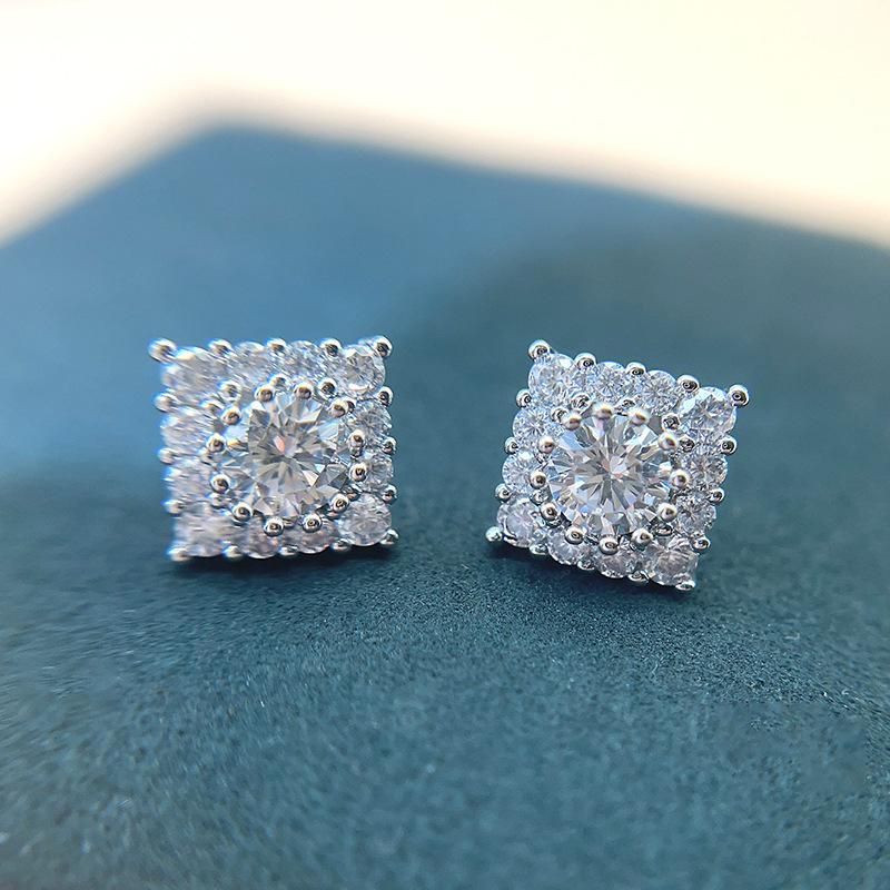 Square Shiny Texture Earrings, Fashion Temperament Versatile Rhombus Earrings, Round Women'S Earrings