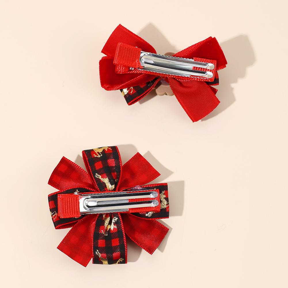 4Pcs New Christmas Flower Hair Clips Cartoon Snowman Plaid Bow Hairpins For Girls Children New Year Headwear Accessories Gift