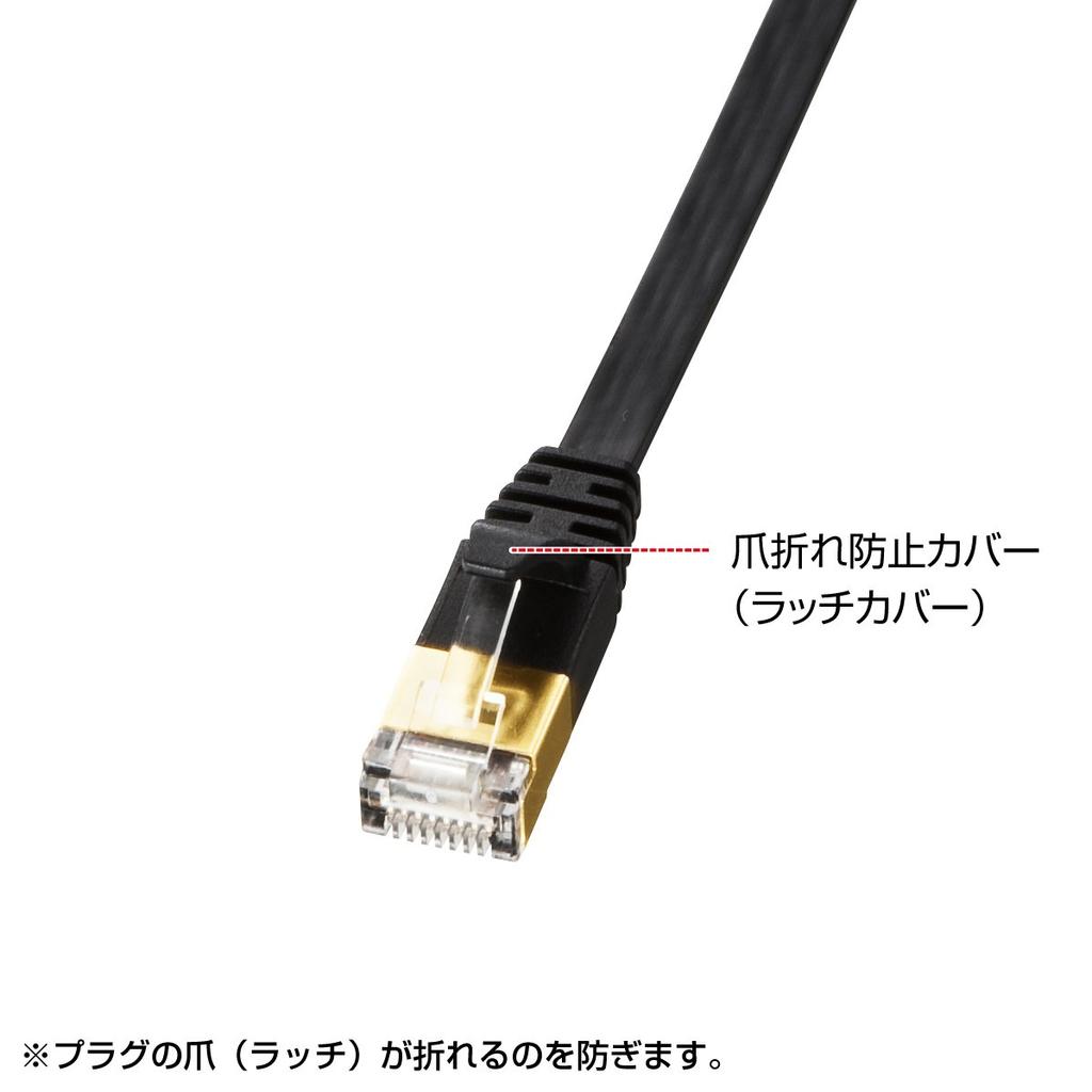 SANWA SUPPLY LAN Cable CAT7 Flat with RJ45 Gigabit Ethernet (15m) Anti-Slip Tabs, Connector, 10Gbps/600MHz Cable, Black, KB-FLU7-15BK
