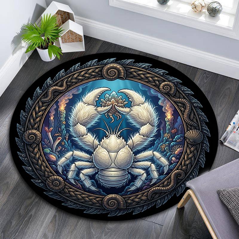 Oceanic Crab Emblem Round Area Rug Under Office Chairs Bedroom Living Room Home Decor
