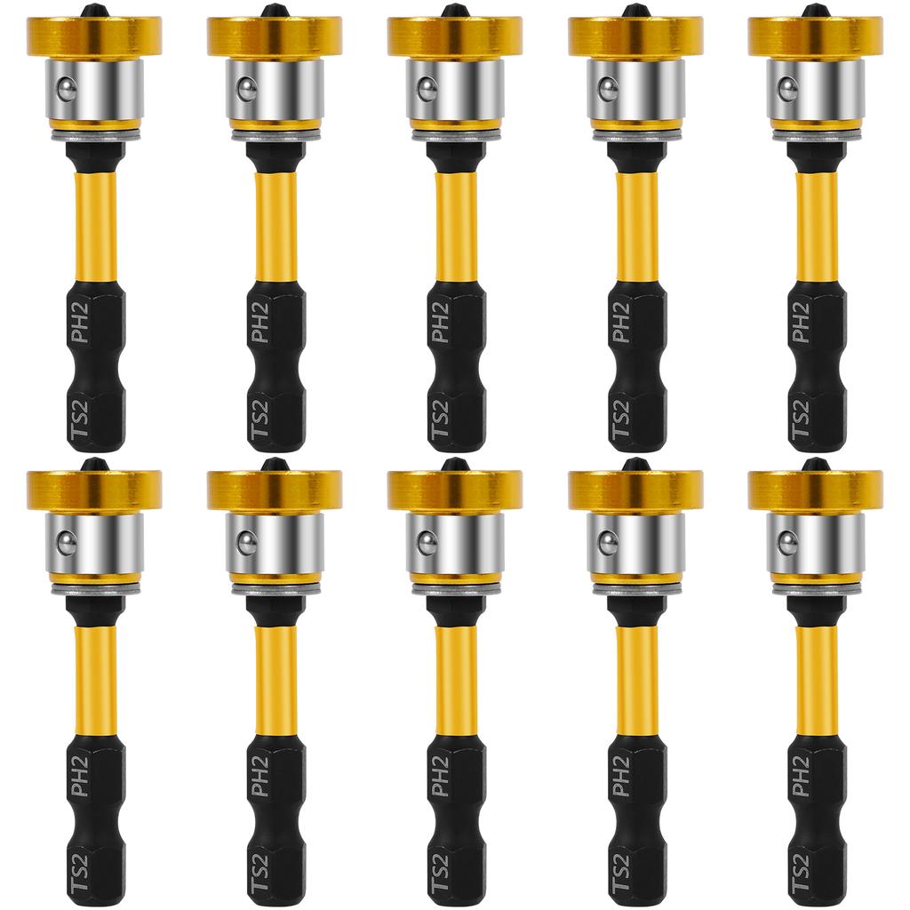 Kit de 10 Peças de Pontas Magnéticas para Parafusos de Gesso Acartonado de 50mm com Extensão Porta-Broca de Posicionamento para Localizar Parafusos Ferramentas