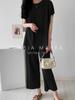 Maria Marfa French Sleeve and Pants Set for Spring and Perfect for Special and Stylish and Casual Korean Top and T-Shirt High-Waisted Set, 2-Piece