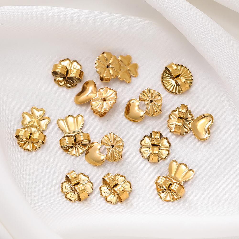 20pcs/lot Gold Color Flower Heart Stainless Steel Earring Studs Ears Hook Backs Stopper For Jewelry Making Earring Stoppers