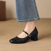 Krazing Pot Sheepskin Round Toe Thick Heels Summer Shoes Solid Big Size 42 Hollow Decoration Women Shallow Pumps