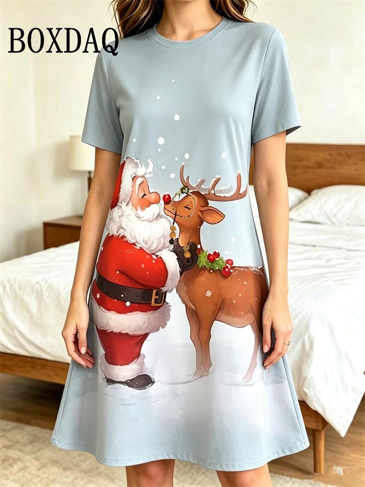Christmas Santa Claus 3D Printed Dresses For Women Party Short Sleeve Dress Casual Streetwear Loose A-Line Dress Female Clothing