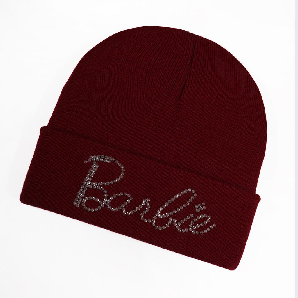 Solid Fashionable Color Knitted Hat With Alphabet Rhinestone Decor For Daily
