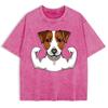 Russell Terrier Puppy Cotton Washed T-Shirts Mens Oversize T Shirts Casual Comfortable Short Sleeve Tops O-Neck Clothes