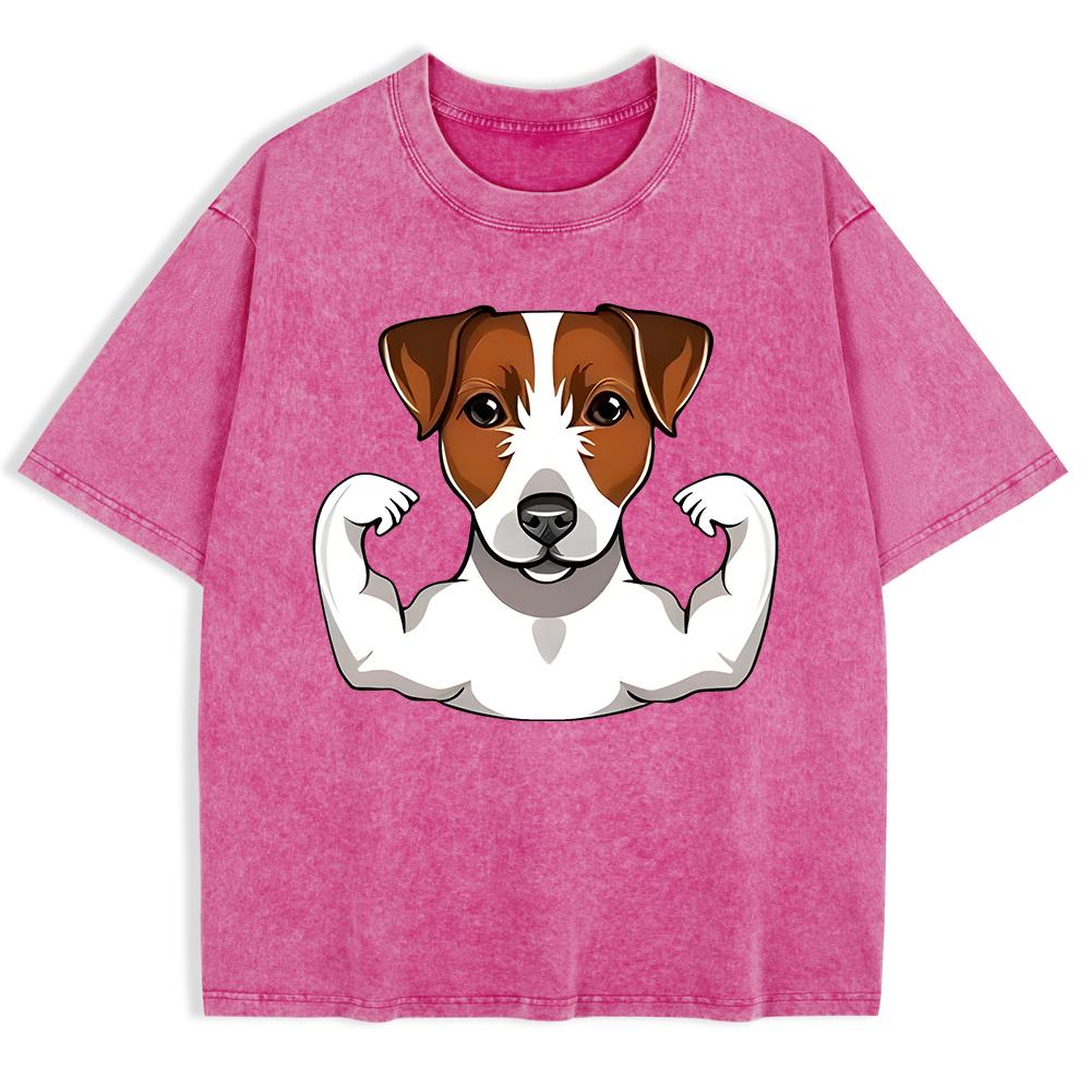 

Russell Terrier Puppy Cotton Washed T-Shirts Mens Oversize T Shirts Casual Comfortable Short Sleeve Tops O-Neck Clothes S