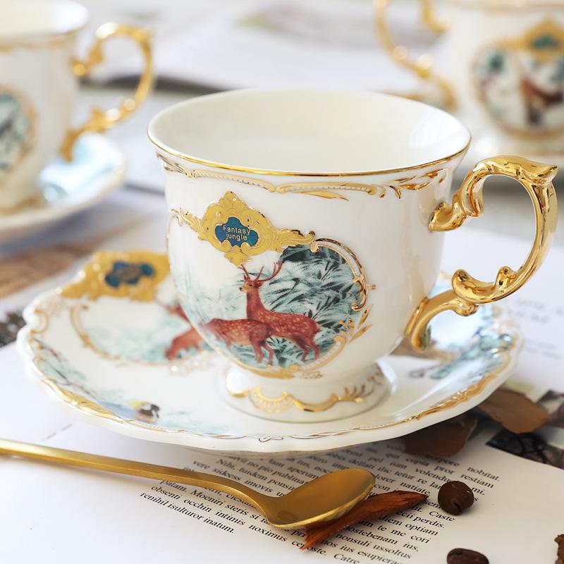 English Jungle Ceramic Coffee Cup Coffee Cup Saucer Set Household Simple Afternoon Tea Flower Tea Cup With Spoon