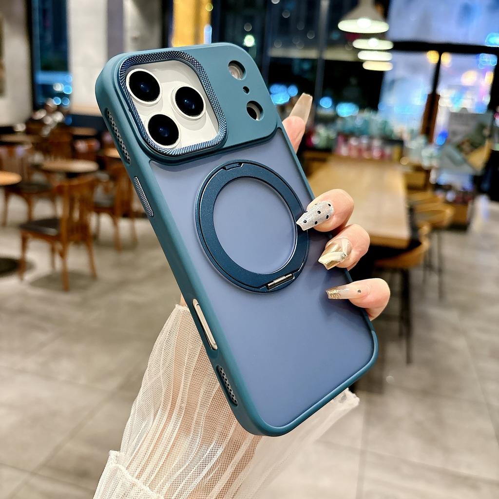 Applicable To Iphone17 Rotating Magnetic Suction Bracket Mobile Phone Case Matte Apple 16PROMAX Metal Mirror Protective Case 15
