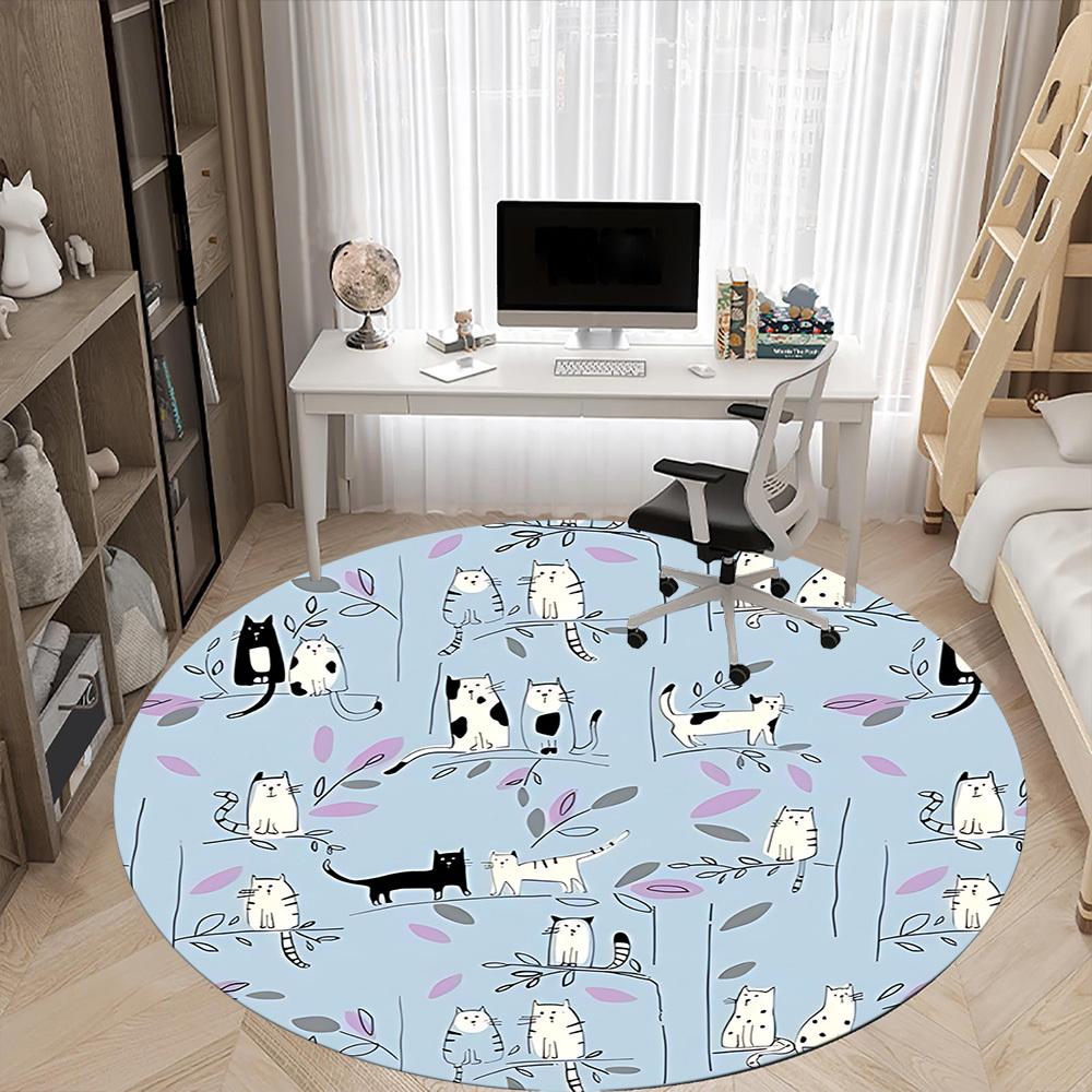 1pc Cat Pattern Office Round Rug, Non-slip, Soft and Durable Office Rug for Interior Decoration, Perfect for Office, Beautiful Decoration yy260312025