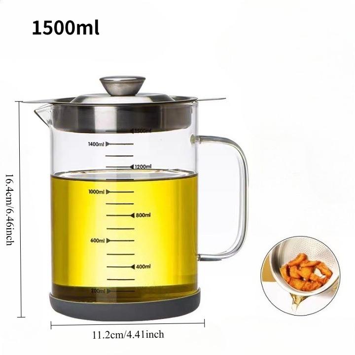 Glass Oil Filter Pot Container with Strainer, Cooking Oil Storage Can with Fine Mesh Filter and Scale, Lid  Kitchen oilcan