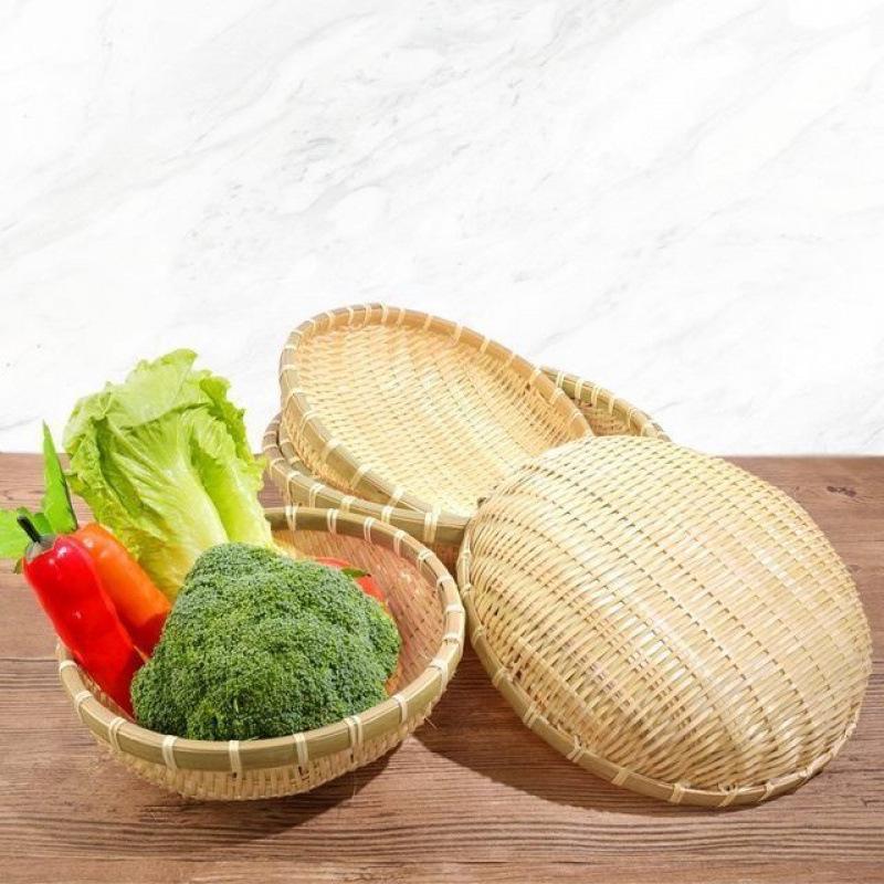 Handwoven Bamboo Winnowing and Storage Basket – Round Basket for Steamed Buns, Fruits, Vegetables, and Draining.