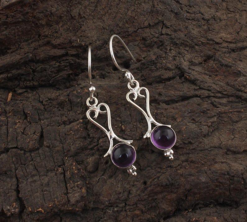 Solid 925 Sterling Silver Amethyst Gemstone Dangle Drop Earring Handmade Jewelry Gift For Her
