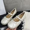 French Flat-bottomed Silver Bow Versatile Mary Jane Shoes 2025 New Summer Light Mouth with Skirt Ballet Shoes