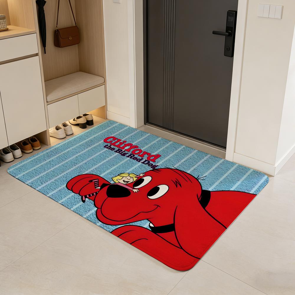 Clifford t-the B-Big R-Red D-Dog Floor Mat Soft Cartoon Flannel Non-Slip Kids Play Mat & Entrance Door Mat for Bathroom Bedroom