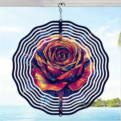 [Durable Build] Vibrant 2D Mandala Rose Wind Chime - Durable Metal Garden Decor, Colorful Outdoor Art for Yard, Patio & Balcony