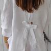 Spring New Cotton Linen Shirt with Back Tie Design, Women’s Casual Blouse