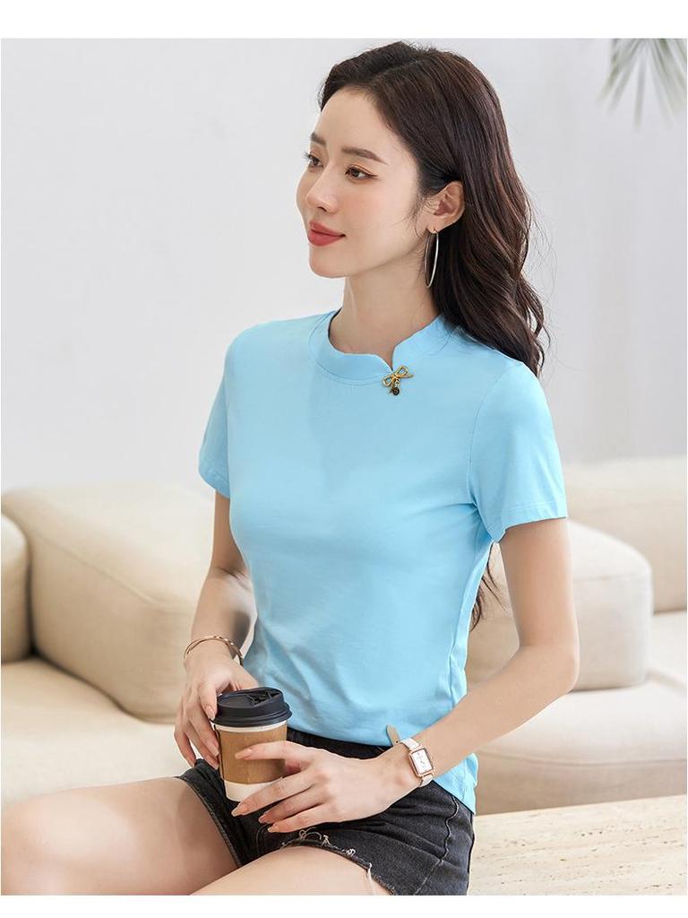 Chinese & Korean Style Slim Fit Short Sleeve Women's Cotton T-shirt - Comfortable & Versatile