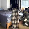 Women's Retro Plaid Wool Wide-Leg Pants for All Seasons