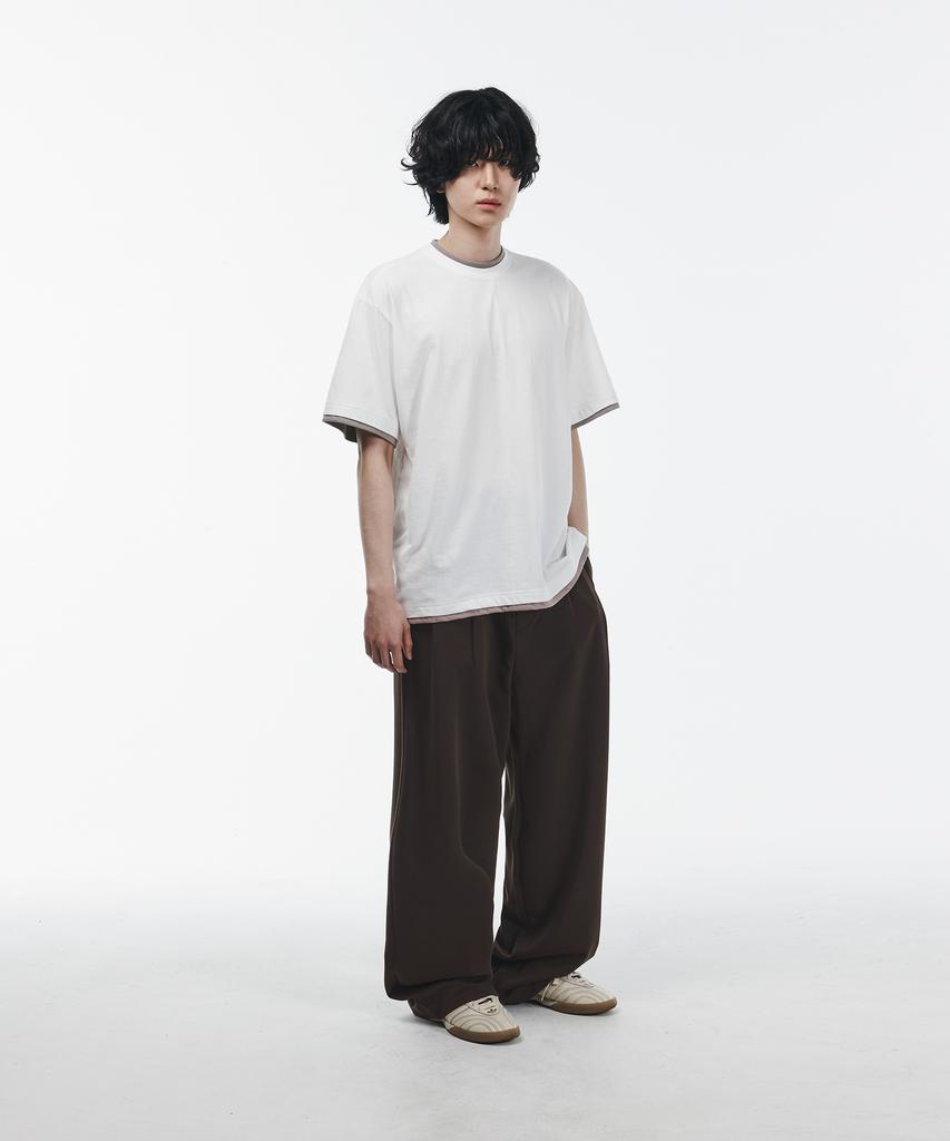 SIGNATURE Double-Tuck Wide Slacks [Deep Brown]