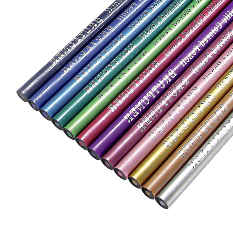 Set di Matite Colorate Metalliche da 12 Colori Disegno Schizzo Colorare Matite Colorate Brutfuner Forniture d'Arte Professionali Per Artista