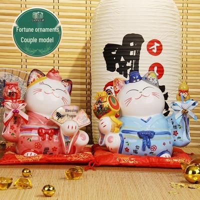 Lucky Cat Ceramic Wedding Ornaments - Creative and Festive Decorations for Couples