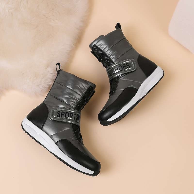 Krazing Pot Microfiber Down Boots Winter Shoes Med Heels Size 44 Wedges Super Size Snow Boots Hook Loop Mixed Color Keep Warm Mid-calf Boots