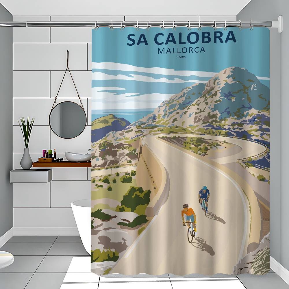 Sports Mountain Bicycle City Bike Race Cycling Tour Of Flanders Art Polyester Shower Curtain Waterproof Rust Resistant Grommet