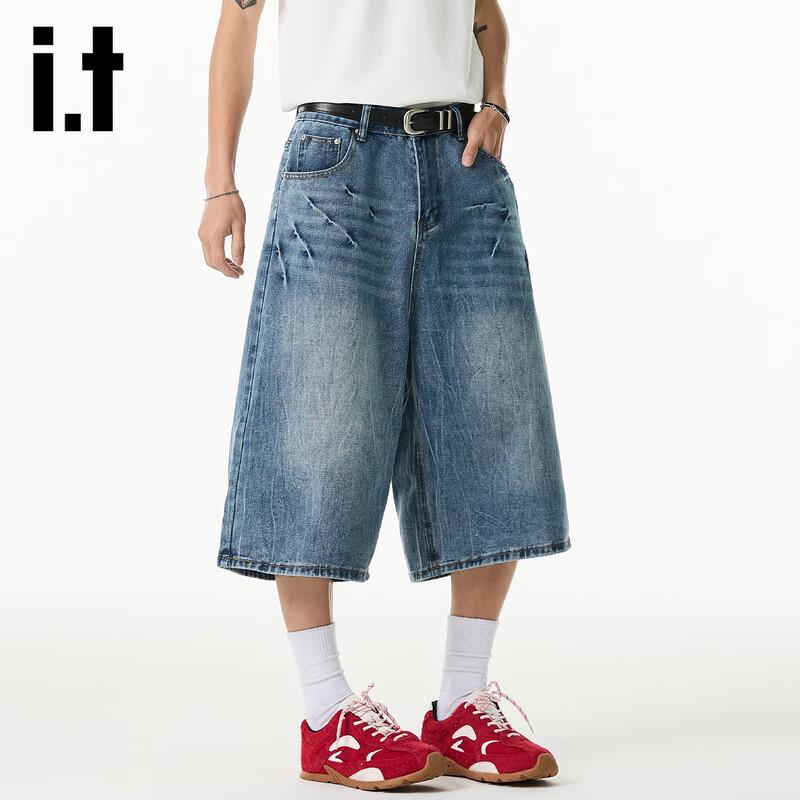 Izzueit Men's Distressed Loose Fit Denim Capri Shorts
