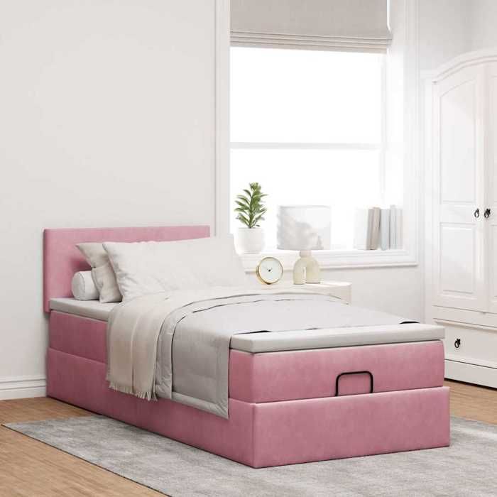 VidaXL Cadre de lit ottoman avec matelas rose 90x200 cm velours, cadre de lit, cadre de lit rembourré, cadre de lit ottoman 3311680