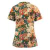 Women's Printing Short Sleeve V-neck Tops Working Pocket Blouse