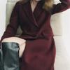 Autumn and Winter New Women clothes Lapel Loose Double Breasted Wine Red Wool blend coat Outerwear 9231756