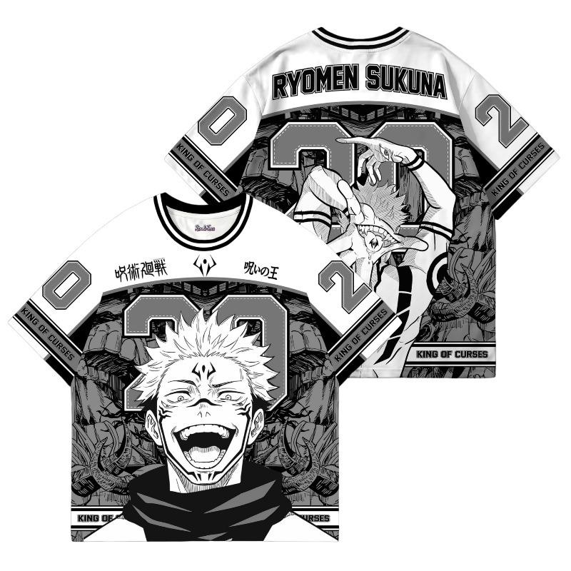 Anime Jujutsu Kaisen Ryomen Sukuna Trikot Herren Kurzarm V-Ausschnitt König der Flüche Manga Grafik T-Shirt für Fans Lässige Streetwear 6XL
