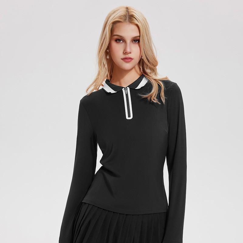 

Sports T-shirt Women s Long-sleeved Lapel Slim Slimming POLO Shirt Tennis Golf Yoga Top L