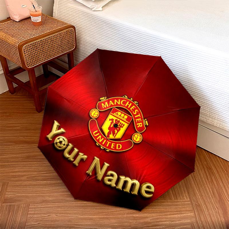 1 PC Automatic Folding Umbrella - Manchester United F Custom Name Pattern, Portable & Foldable Design with 8 Ribs, Christmas Birthday Gifts