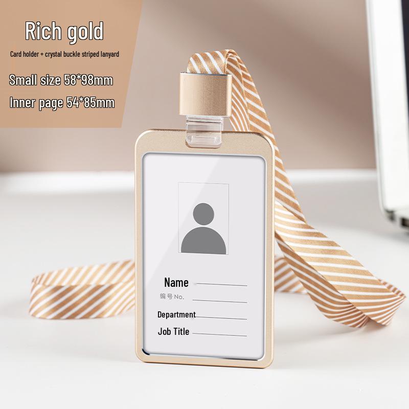 Aluminum Alloy ID Card Holder with Crystal Buckle Lanyard for Employees and Students